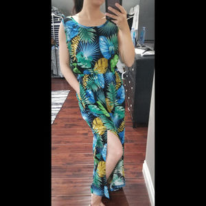 Falling Leaves Print Tie Back Dress